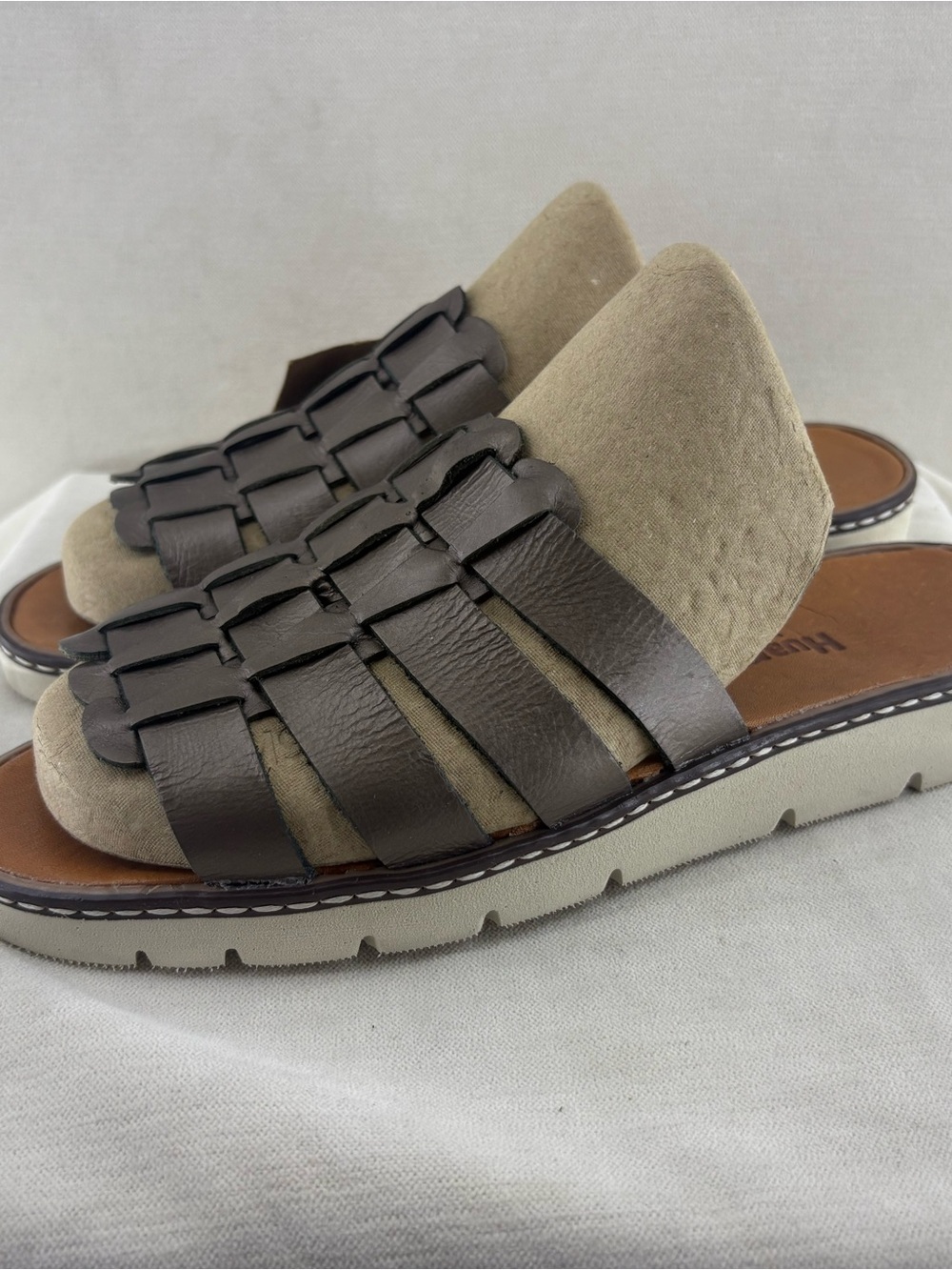 BearPaw Huraches bronze Woven Leather Slide Sandals women’s size 9 NEW
